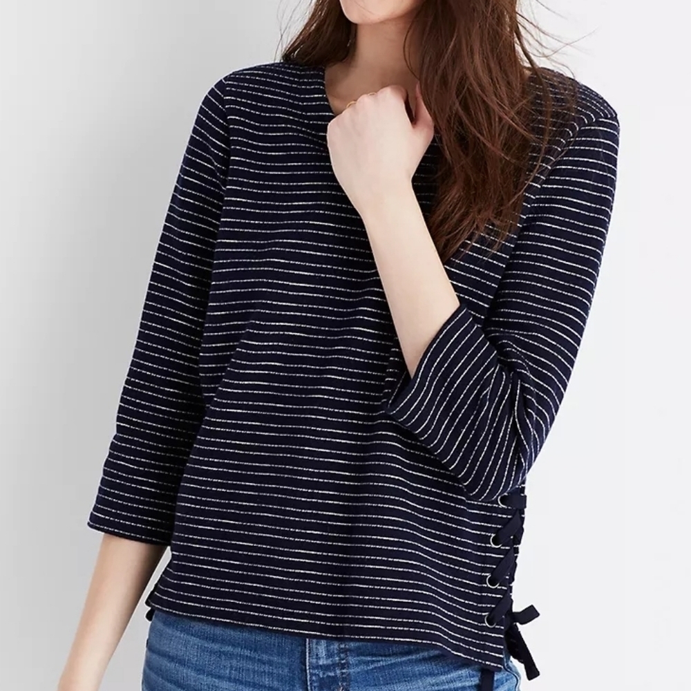 MADEWELL Striped Side-Lace Top, Size S